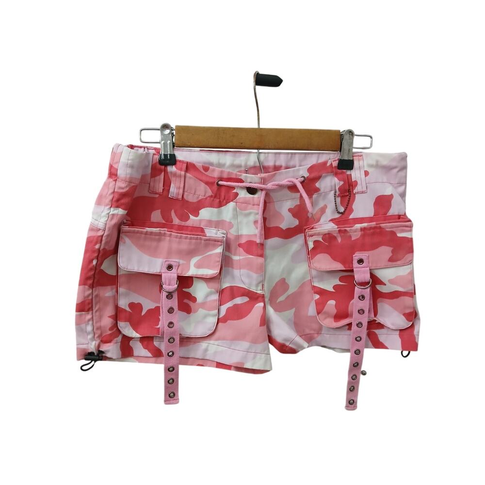 RIFLESSI Pink Camouflage Y2K 90'S Inspired Short Shorts Strap Detail sz 3XL
